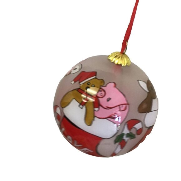 LI BIEN Other - LI BIEN Santa Christmas Pig Teddy Bear Inside Painting Glass Ornament Ball